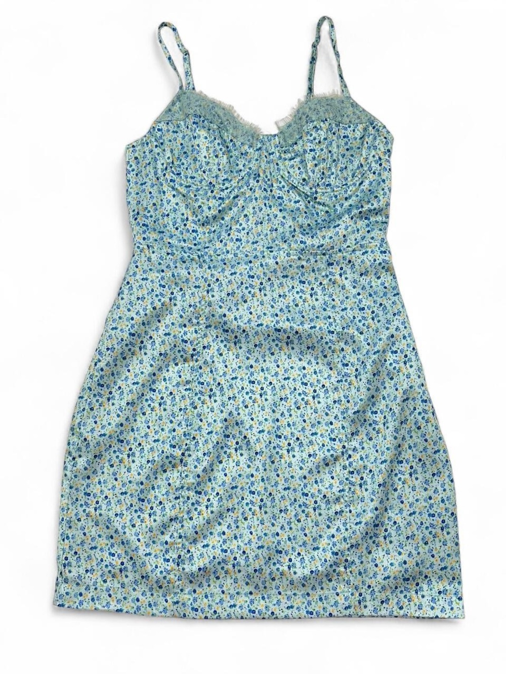 Cotton Candy Blue Floral Lace-Trim Slip